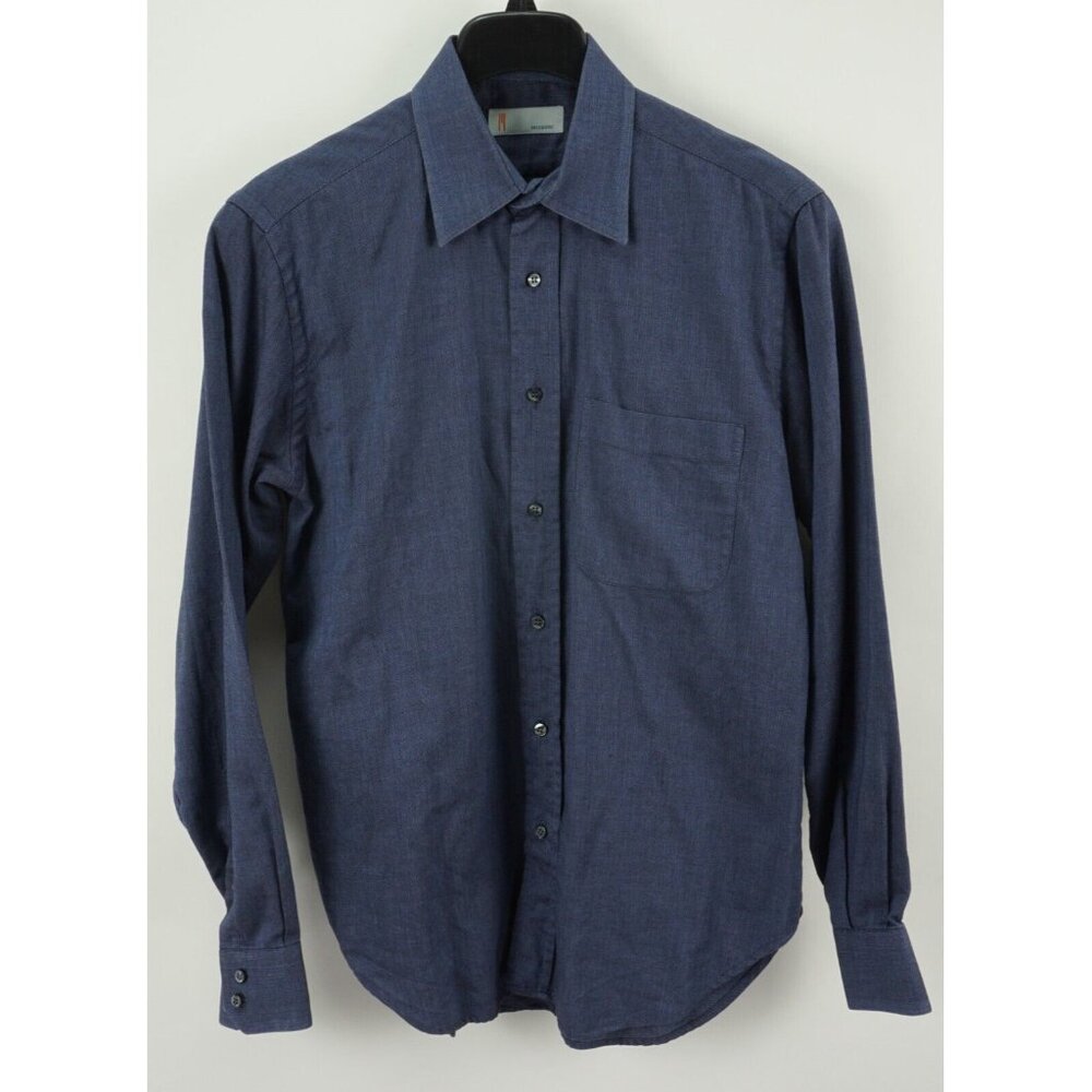 Missoni Men's 15.5 / 39 Long Sleeve Textured Blue Woven Cotton Button Up Shirt